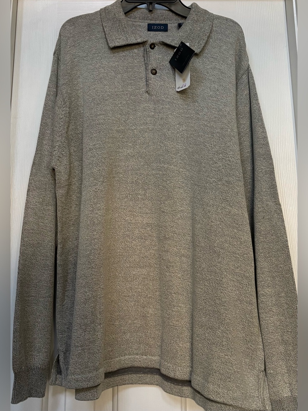Izod Men's Long-Sleeve Polo in Heather Taupe